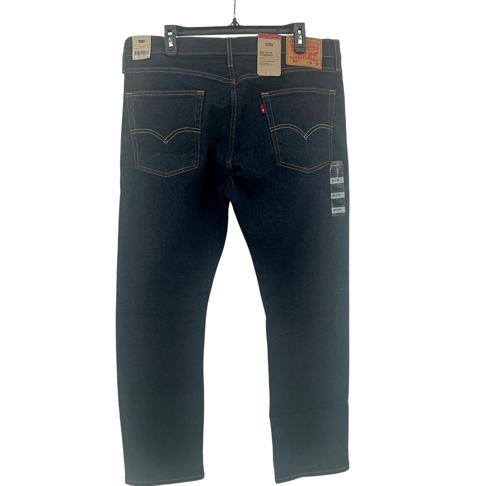 Levi's 513 Slim Straight Selvedge Jeans Mens 36x30 Dark Wash Blue Solid NWT - Picture 3 of 12